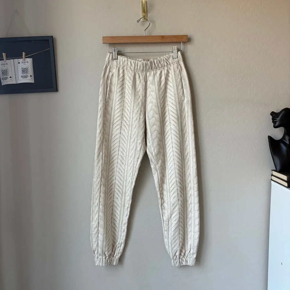 Rag & Bone Miramar Cable Knit Print Joggers Cream Beige 100% Cotton Size XS - Picture 2 of 10